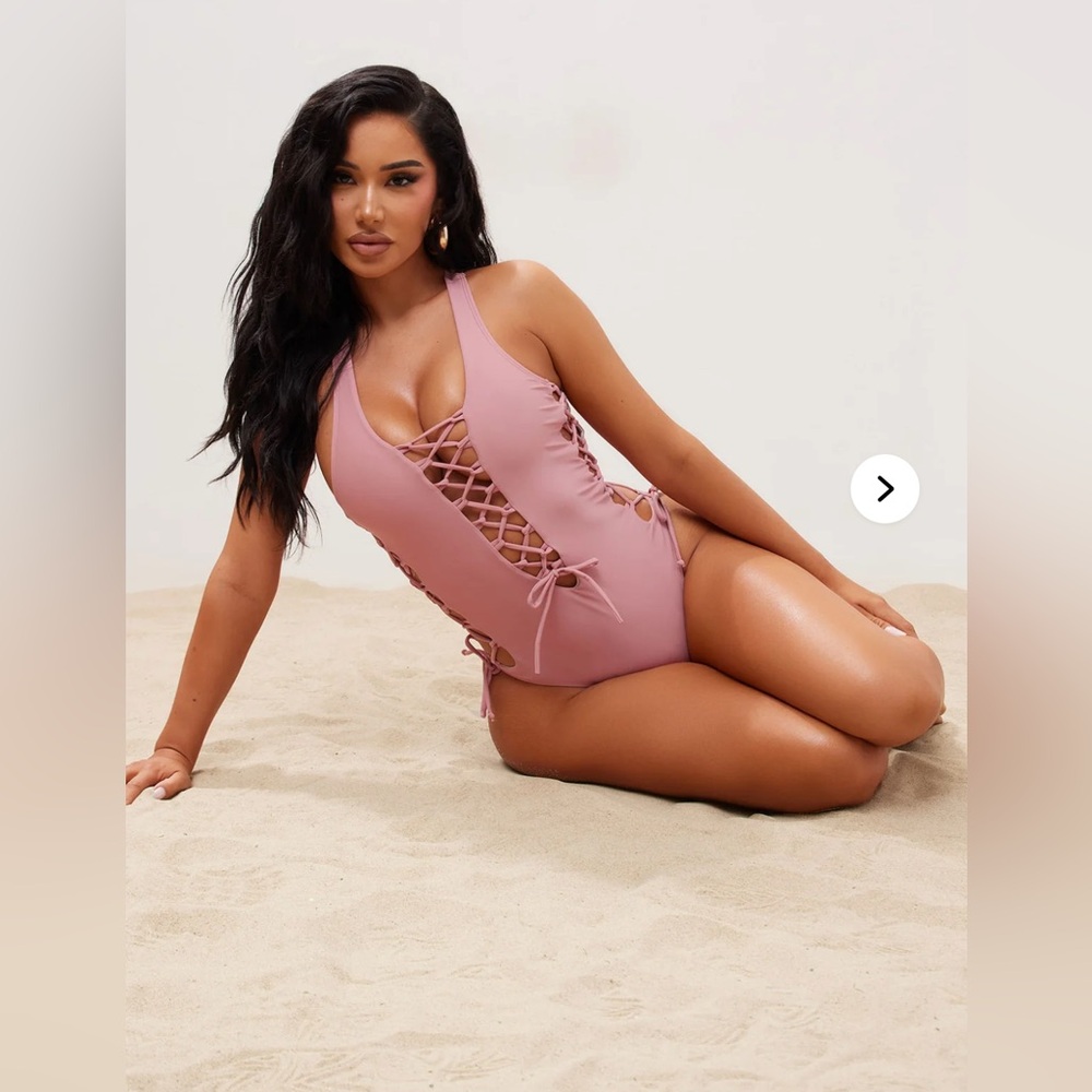 Fashion Nova Pink Lace-Up One Piece